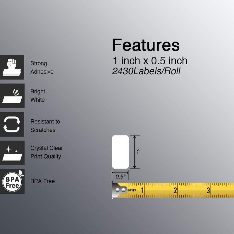 BETCKEY - 1" x 0.5" (25 mm x 13 mm) Small Labels Compatible with Zebra & More Label Printer,Premium Adhesive & Perforated [1 Rolls, 2430 Labels] - Image 2